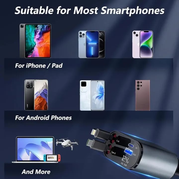4-In-1 Retractable Car Charger