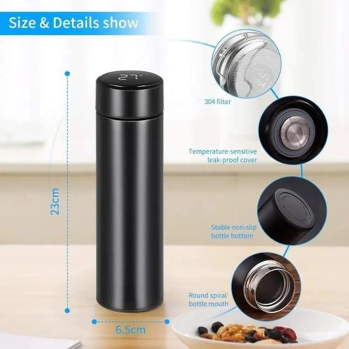 Black 500ml Smart Stainless Steel Thermos
